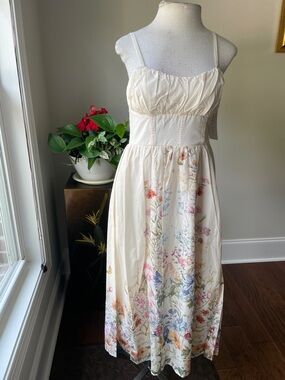 Cream Floral Spaghetti-Strap Maxi Dress